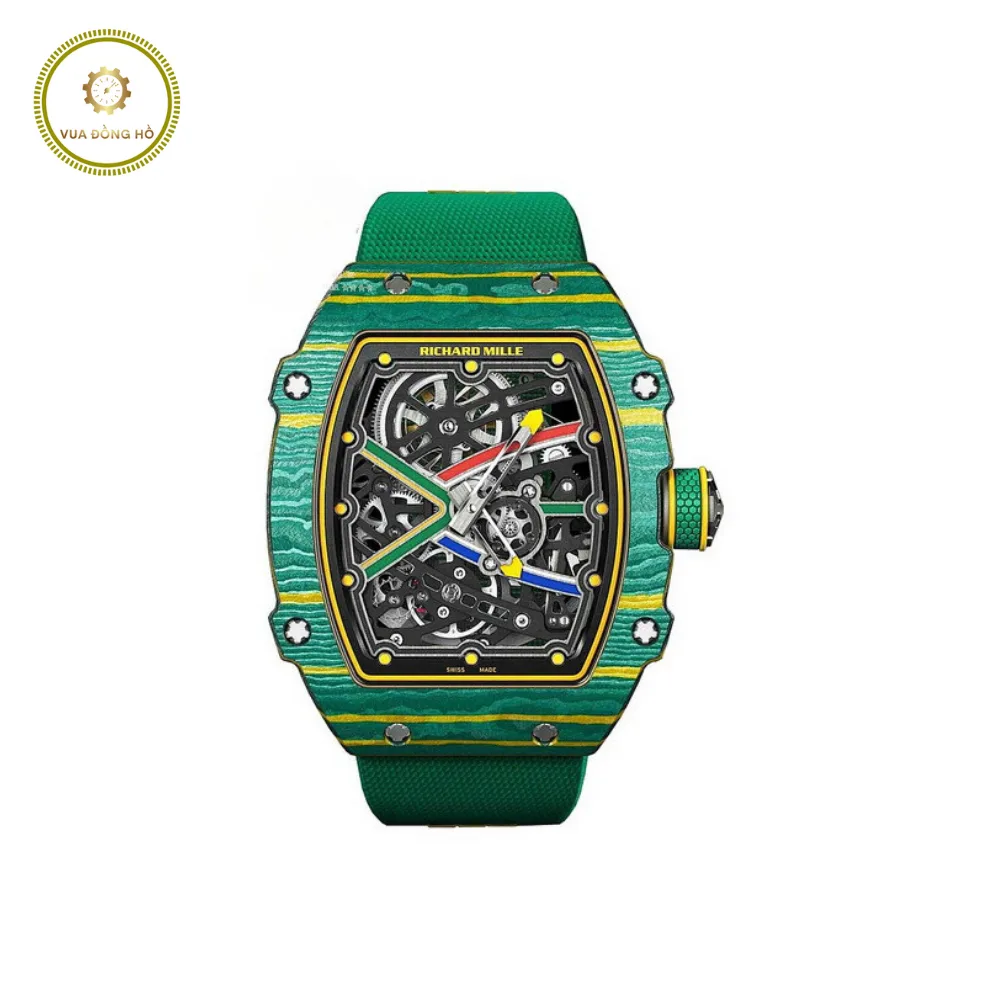 Richard Mille Rm67-02 Automatic in Green and Yellow TPT on Green Rubber Strap with Openwork Dial